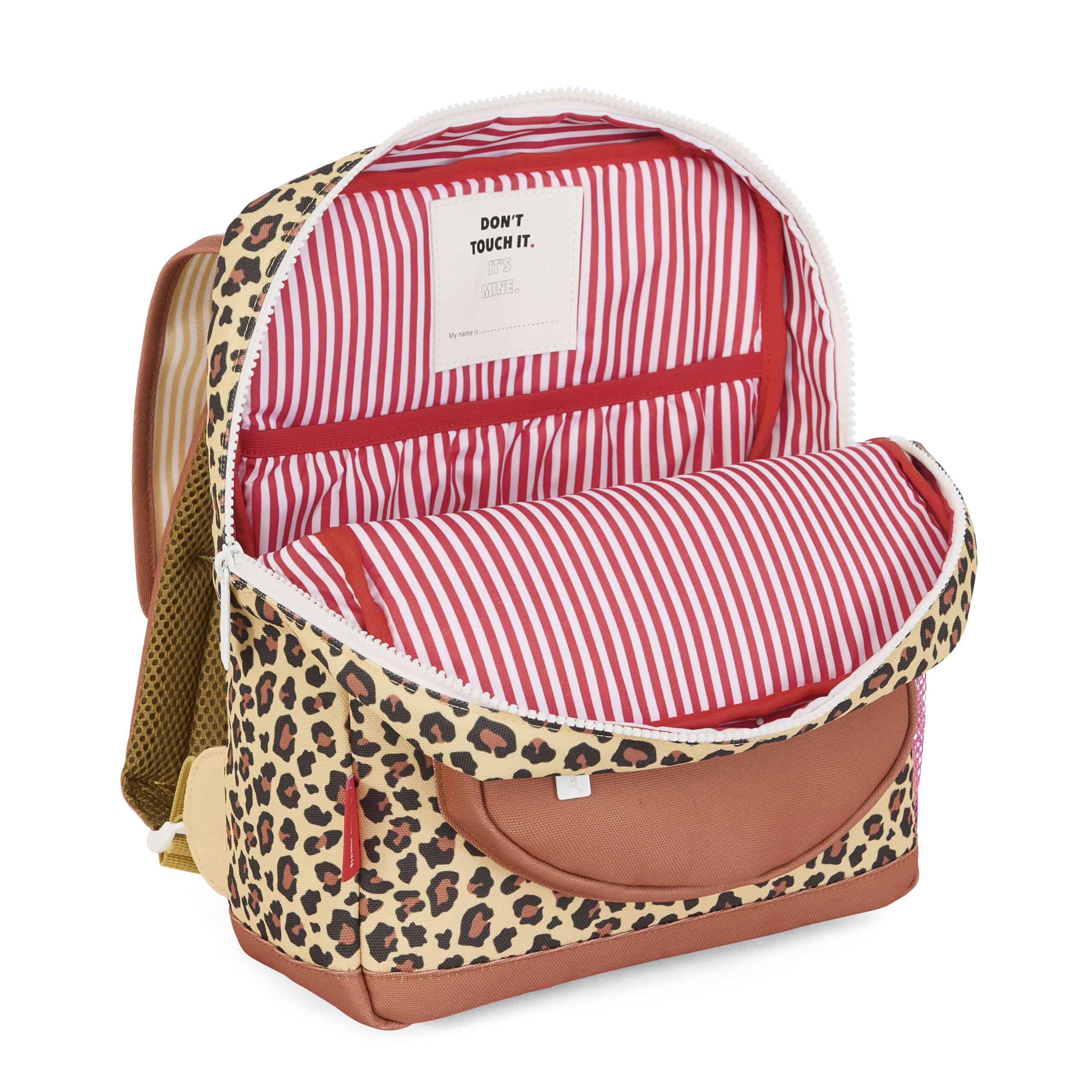 sac à dos hello hossy léopard ouvert sur fond blanc
