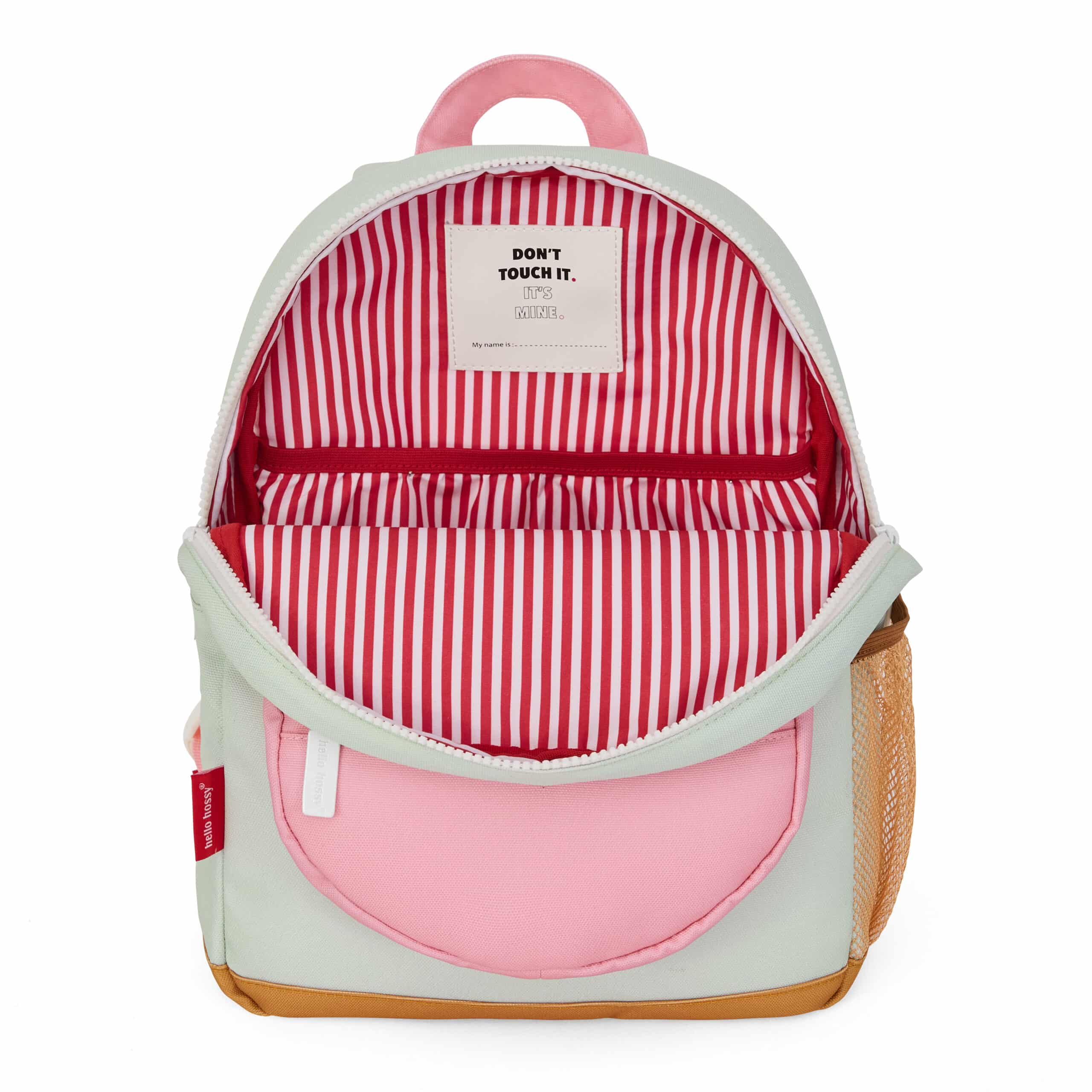 Sac à dos hello hossy mini green sac ouvert sur fond blanc
