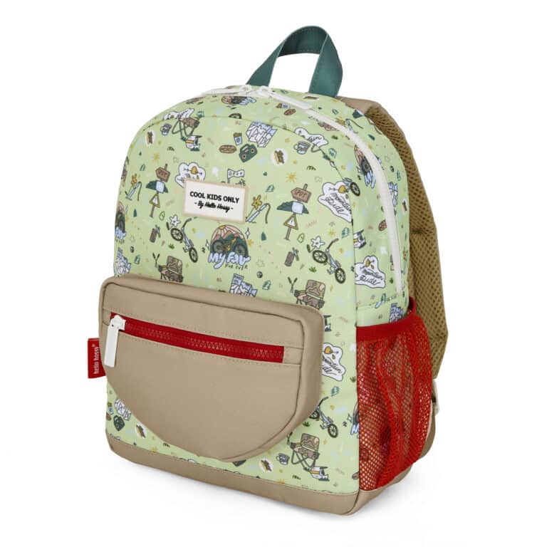 sac à dos montain ride hello hossy de biais sur fond blanc