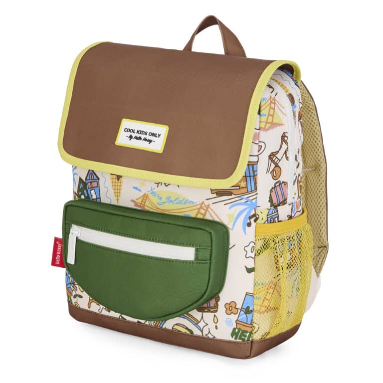 sac à dos san francisco hello hossy vue de biais sur fond blanc