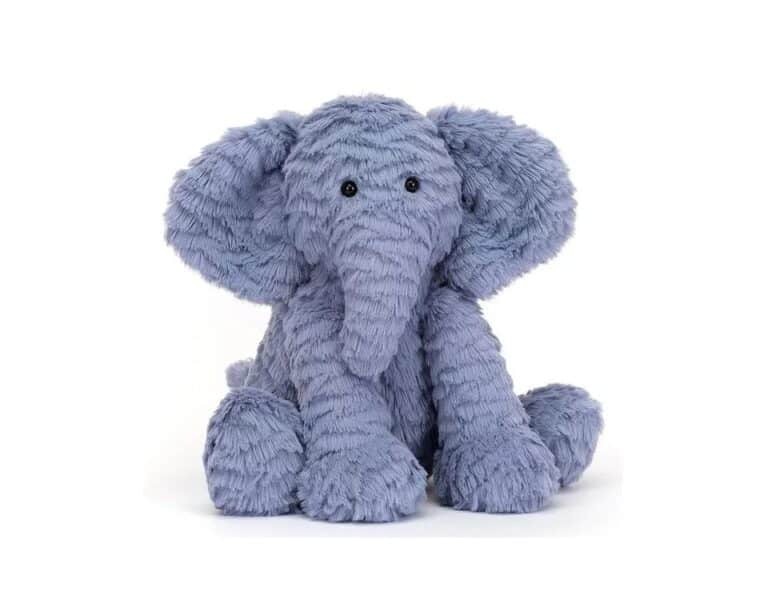 Doudou Éléphant Bleu – Jellycat - Vu de face sur fond blanc