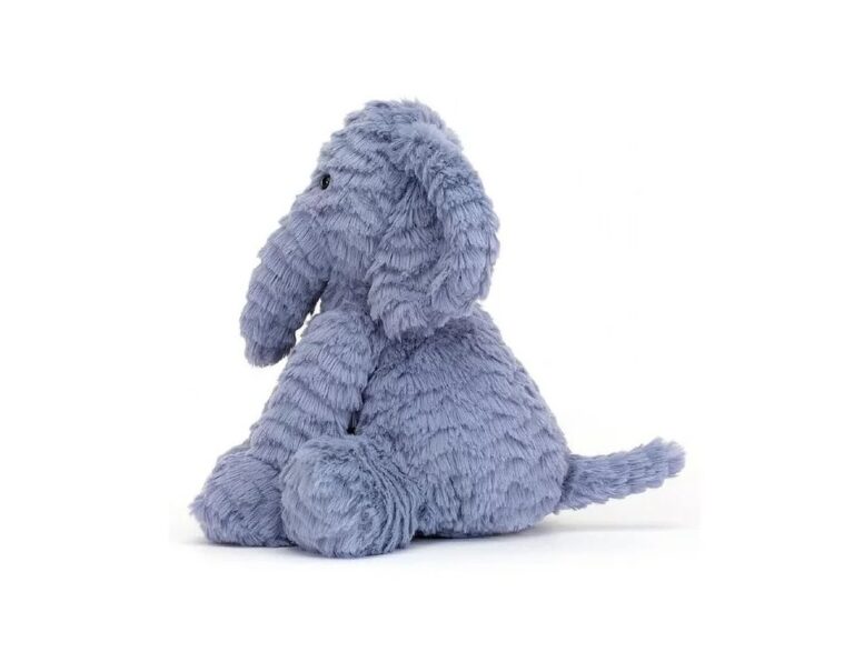 Doudou Éléphant Bleu – Jellycat - Vu de côté sur fond blanc