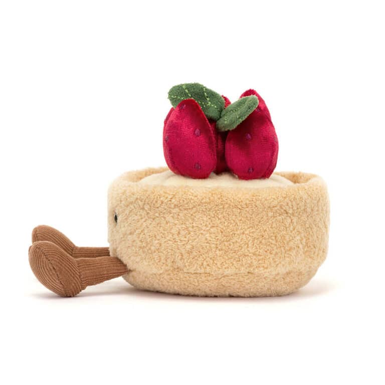 Doudou Tarte aux Fraises Fleurette – Jellycat - Vu de côté sur fond blanc