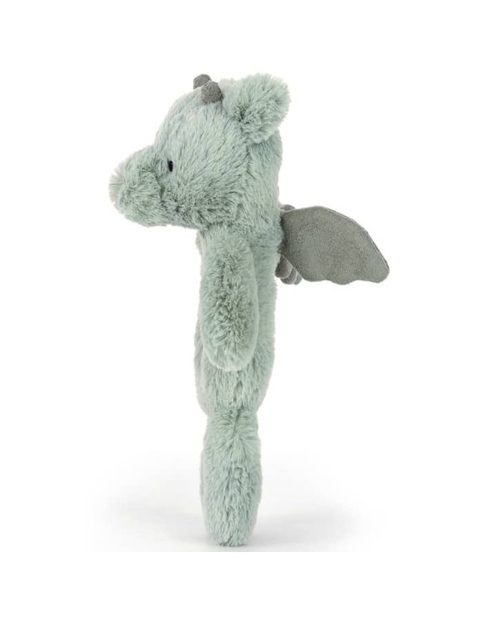 Doudou Hochet Bashful Dragon – Jellycat - Vu de côté sur fond blanc