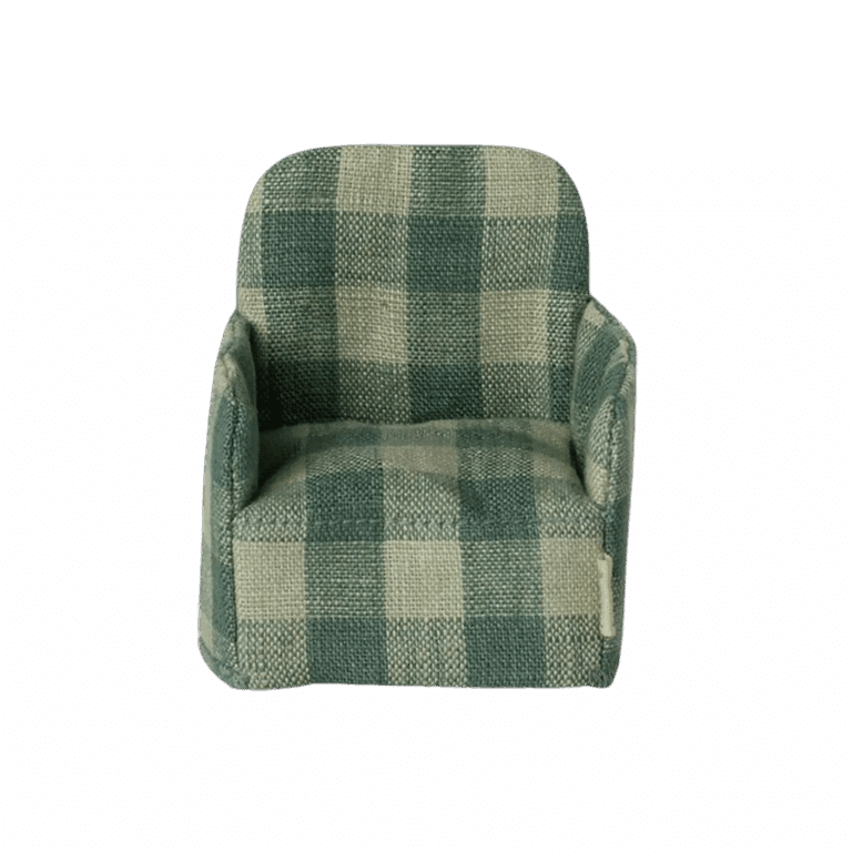 Fauteuil vert vichy pour souris - Maileg, vue de face sur fond blanc