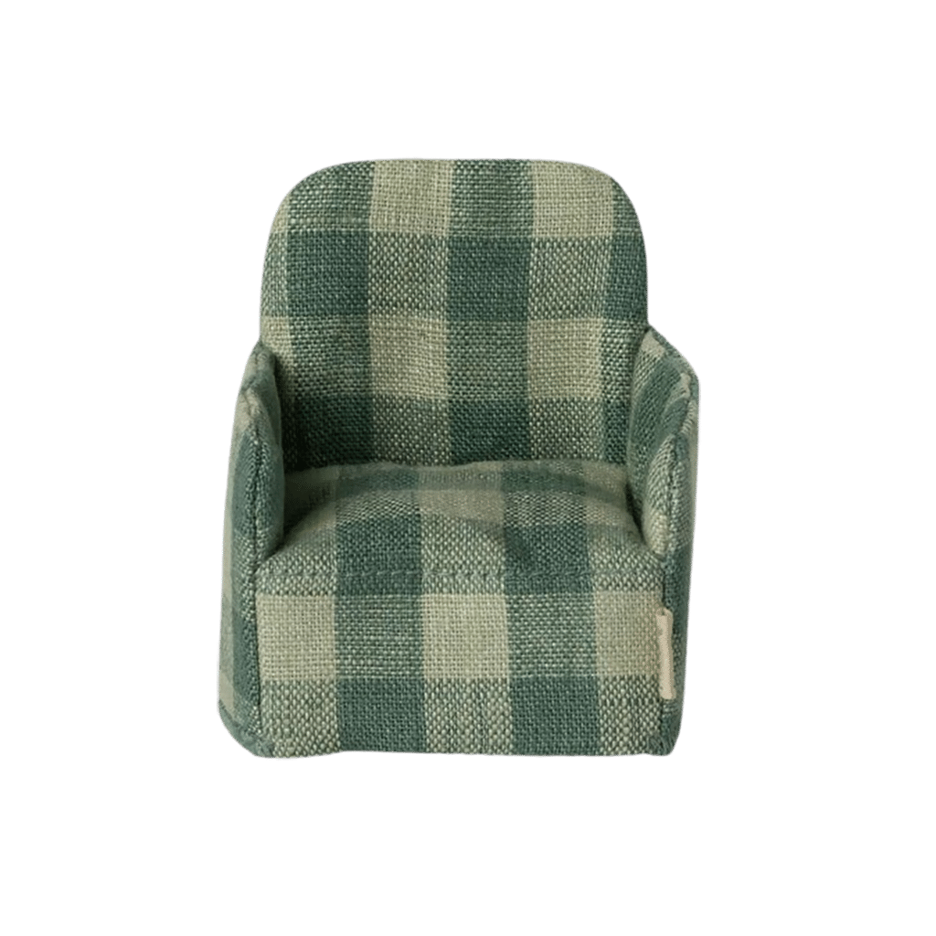 Fauteuil vert vichy pour souris - Maileg, vue de face sur fond blanc