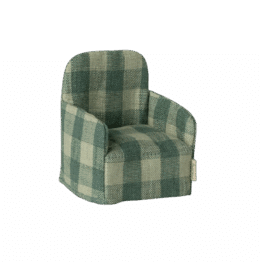 Fauteuil vert vichy pour souris - Maileg, vue de côté sur fond blanc