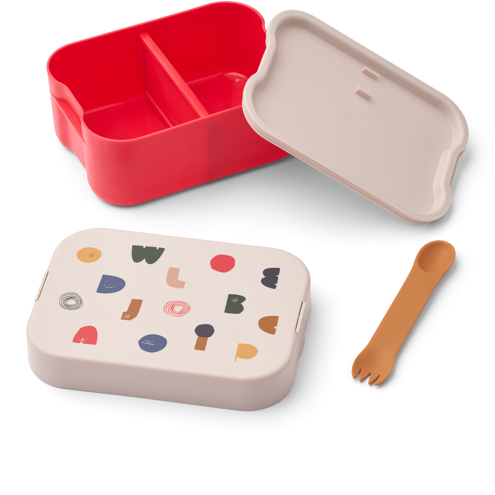 Lunchbox - Lettres - Sable - Liewood, vue ouverte sur fond blanc
