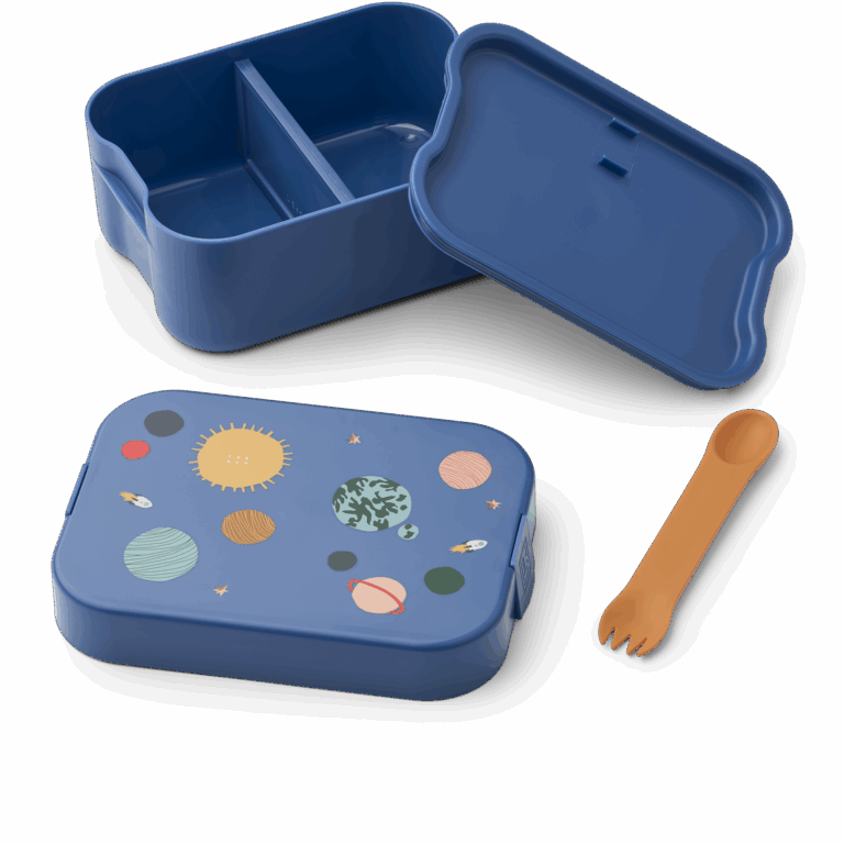 Lunchbox - Univers - Bleu marine - Liewood, vue ouverte sur fond blanc