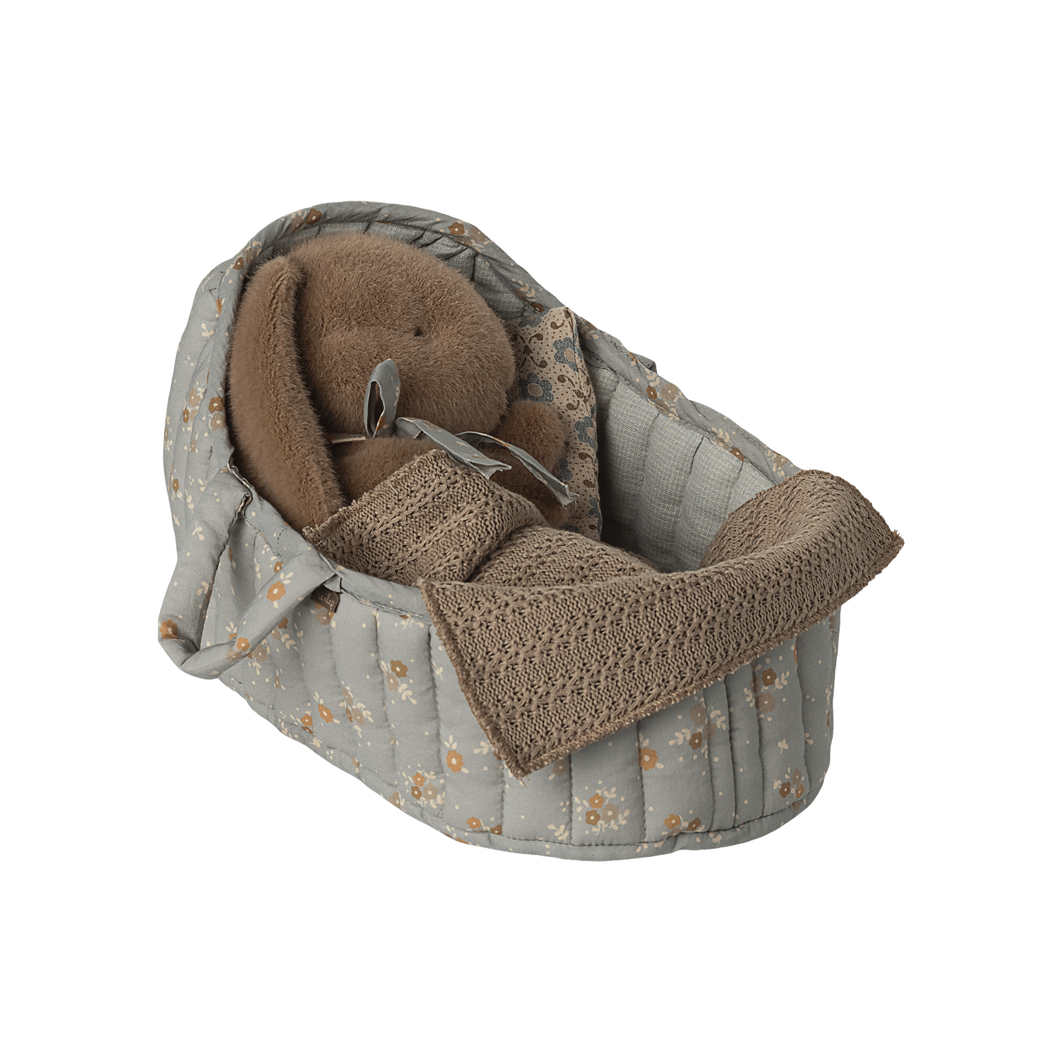 Couffin large bleu - Maileg, vue de face avec une peluche lapin Maileg - Idées cadeaux Noël 2025, Liste de naissance, Magasin pour bébé à Vannes Lorient