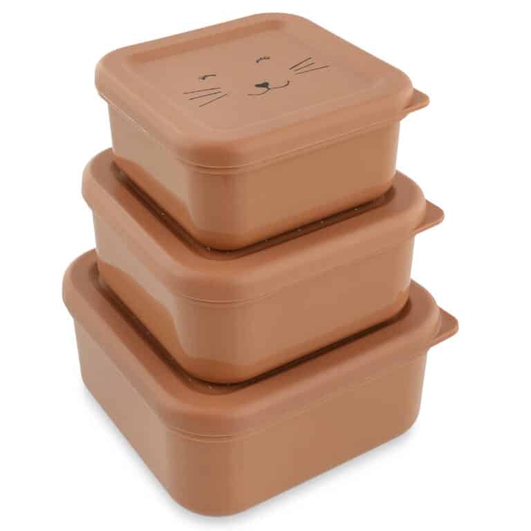 Boîte à goûter 3 pièces - Mlle Chat - Trixie, vue de côté des 3 boites empilées sur fond blanc