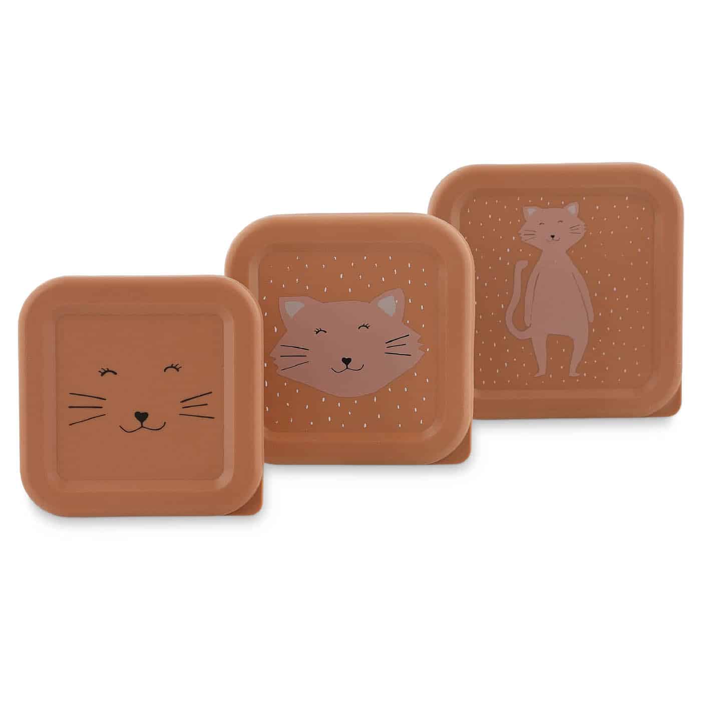 Boîte à goûter 3 pièces - Mlle Chat - Trixie, vue de face des 3 boites sur fond blanc