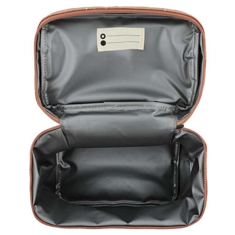 Sac repas isotherme - Mlle Chat - Trixie Baby, vue du dessus ouvert sur fond blanc