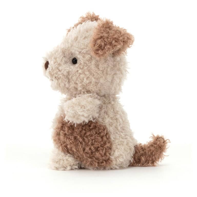 Doudou Petit Chiot – Jellycat - Vu de côté sur fond blanc