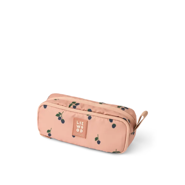Trousse d'école baies rose Liewood sur fond blanc