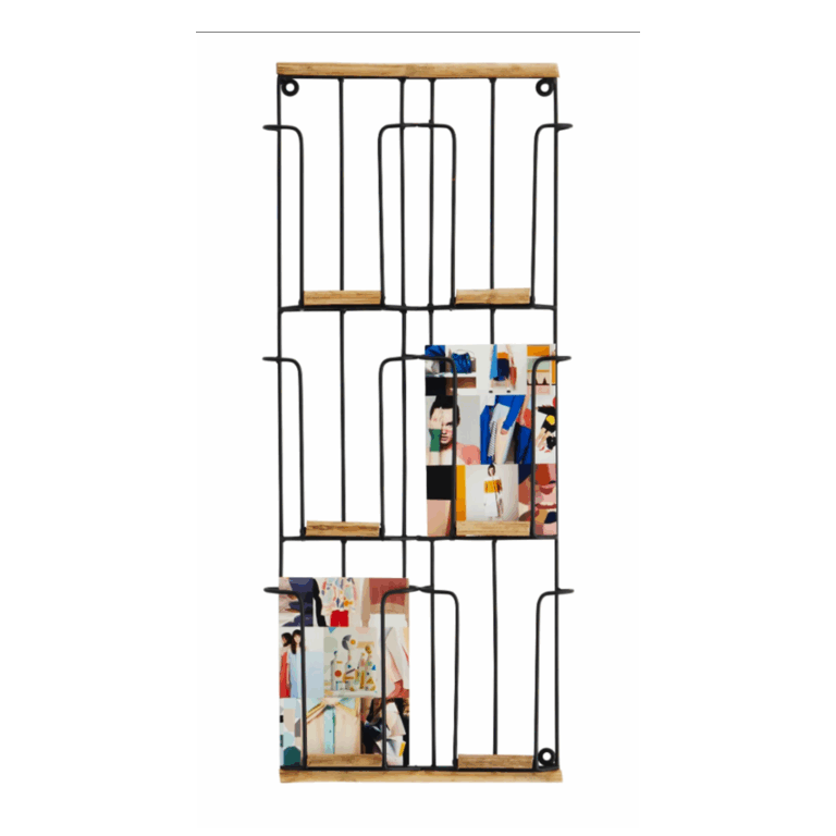 Porte cartes postales en bois – Noir – 6 cartes - Madam Stoltz - Vu de face sur fond blanc