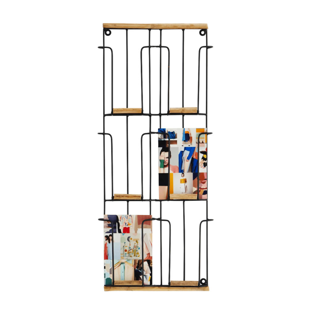 Porte cartes postales en bois – Noir – 6 cartes - Madam Stoltz - Vu de face sur fond blanc