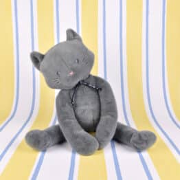 Peluche le chat Méloé - Bleu gris - Maïlou fond coloré rayé