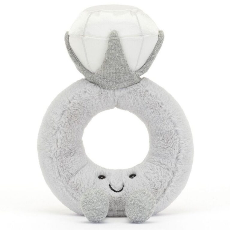 Jellycat Amuseable Diamond Ring peluche bague diamant 20cm gris