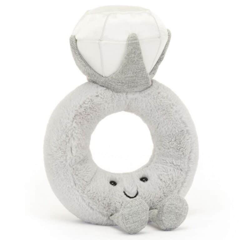 Jellycat Amuseable Diamond Ring peluche bague diamant 20cm gris, Little Marmaille, boutique de jouets à Vannes