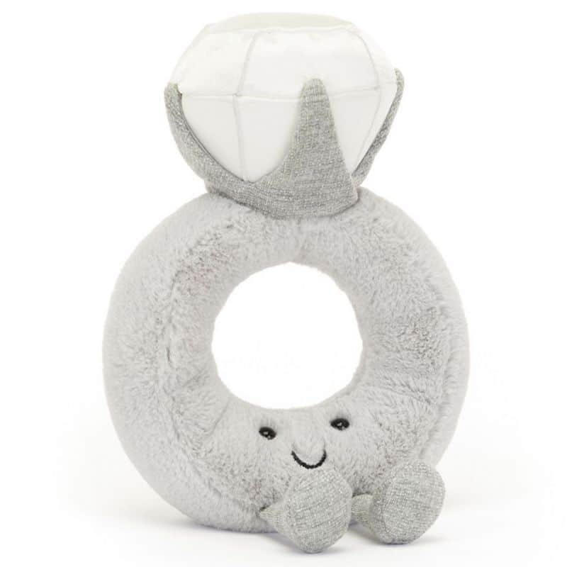 Jellycat Amuseable Diamond Ring peluche bague diamant 20cm gris, Little Marmaille, boutique de jouets à Vannes