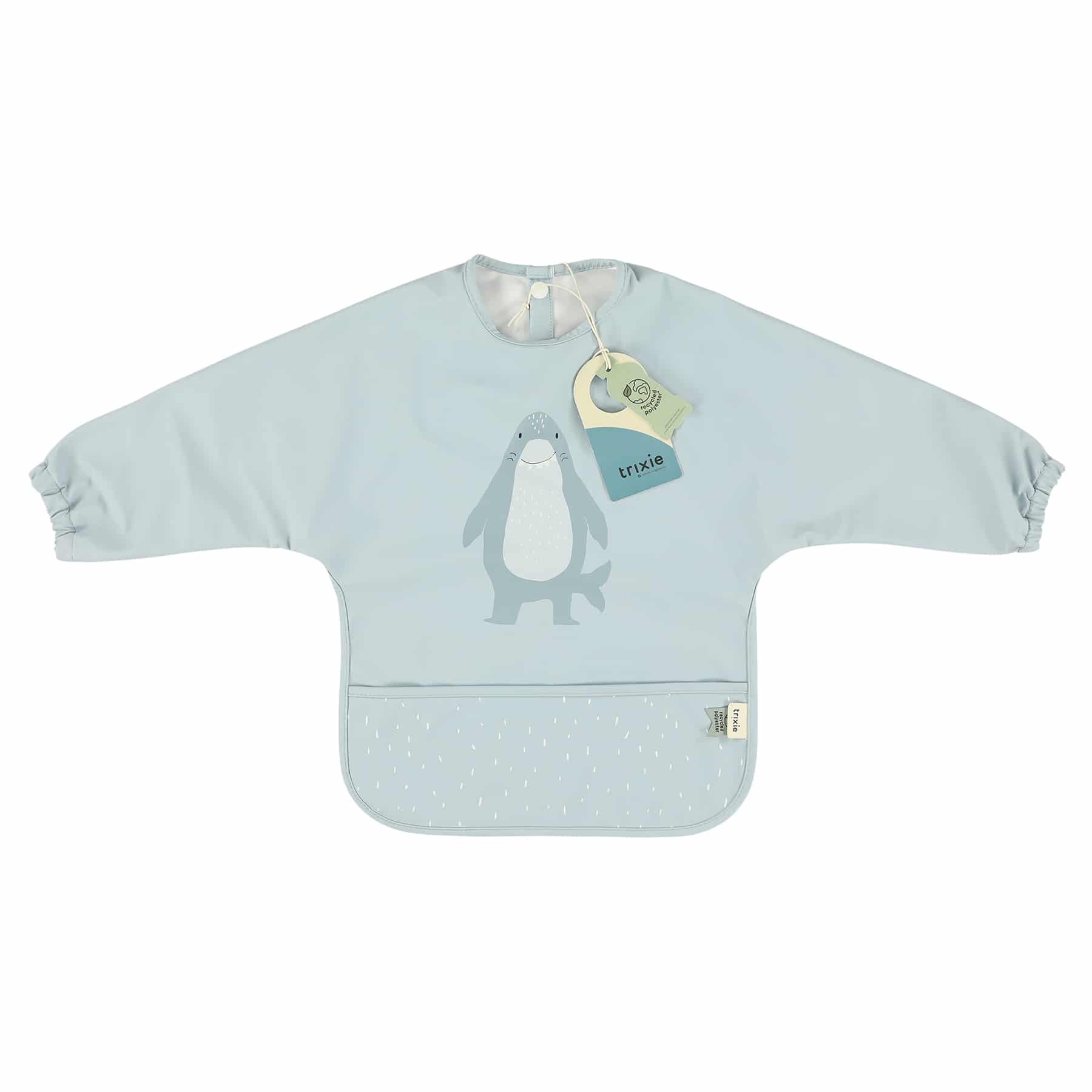 Bavoir à manches longues imperméable – Mr Requin – Trixie - Vue de face sur fond blanc