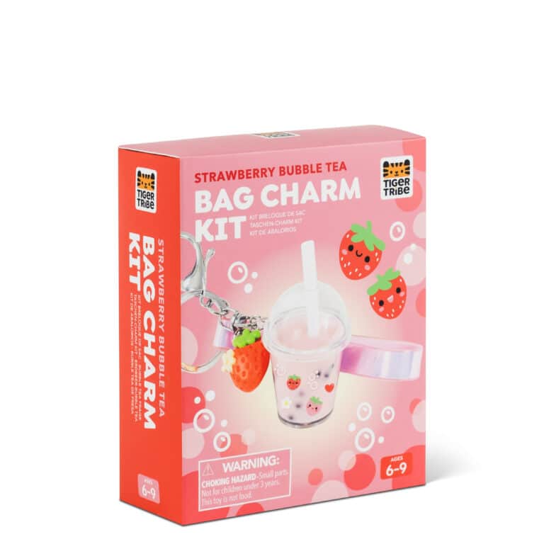 Kit créatif porte-clés charm bubble tea -Tiger tribe, vue du paquet de côté sur fond blanc