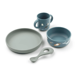 Liste de naissance Vannes, Set de table bébé assiette, verre, cuillère liewood arctique - Magasin liste de naissance Lorient, Art de la table bébé, vaisselle incassable enfants