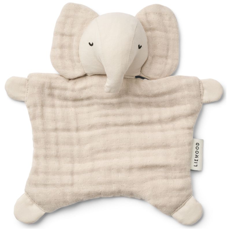 Doudou plat Amaya d’Éléphant Sandy – coton bio ultra‑doux, 20 × 22 cm, compagnon idéal pour les siestes et câlins dès la naissance. Little Marmaille, idées cadeaux de naissance, peluche, doudou éléphant