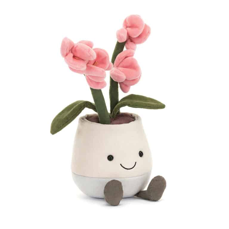 Peluche Amuseable – Plante orchidée rose – Jellycat - Vue de face sur fond blanc