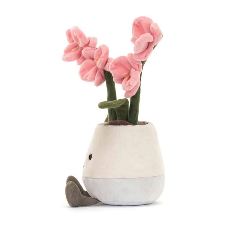 Peluche Amuseable – Plante orchidée rose – Jellycat - Vue de côté sur fond blanc