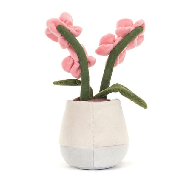 Peluche Amuseable – Plante orchidée rose – Jellycat - Vue de dos sur fond blanc