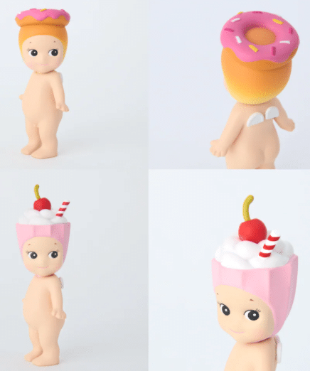 Sonny Angel® Série Snack de la marque Sonny Angel, vue du donut et du milkshake sur fond blanc