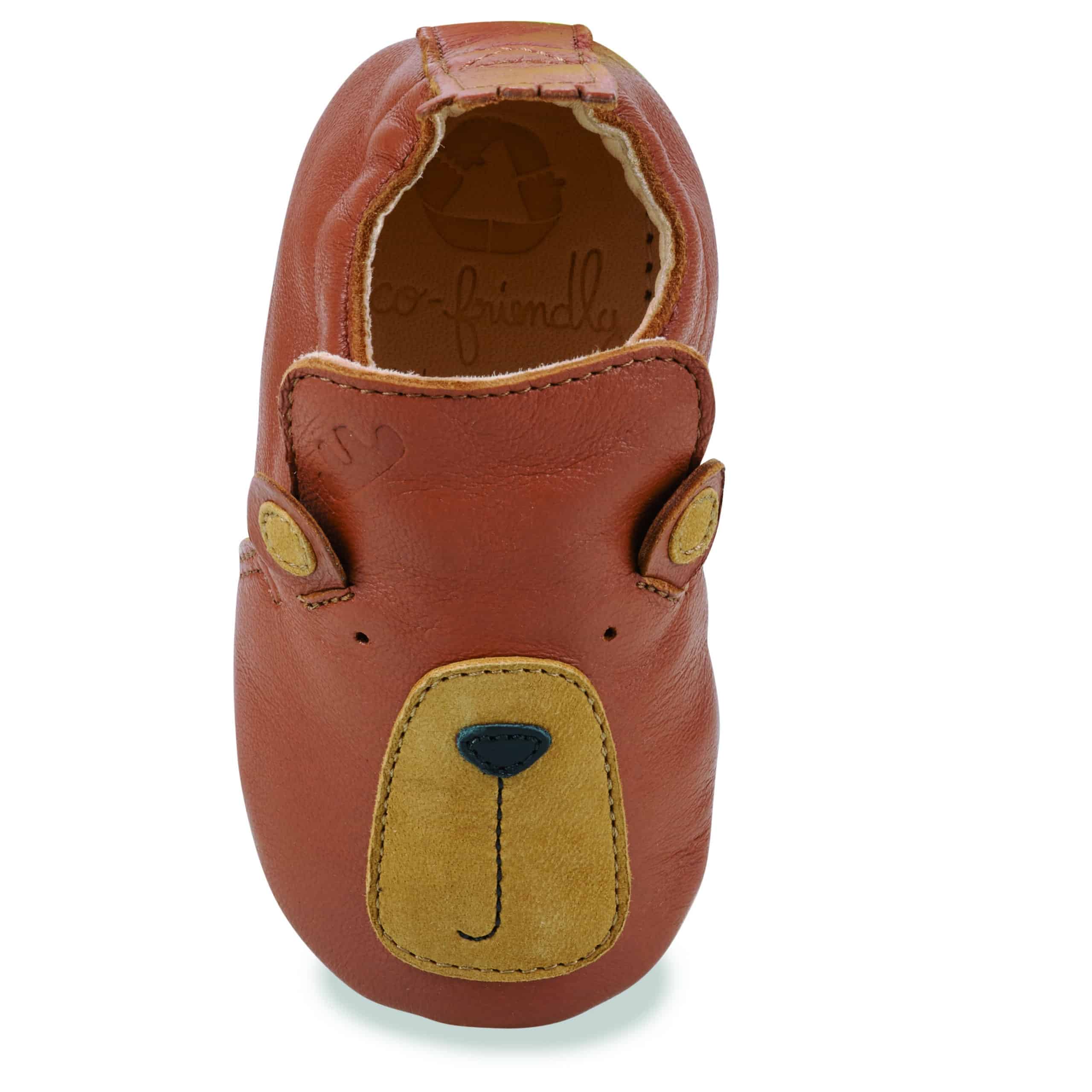Chaussons Blublu ours - Marron - Easy Peasy, vue d'un chausson de face sur fond blanc
