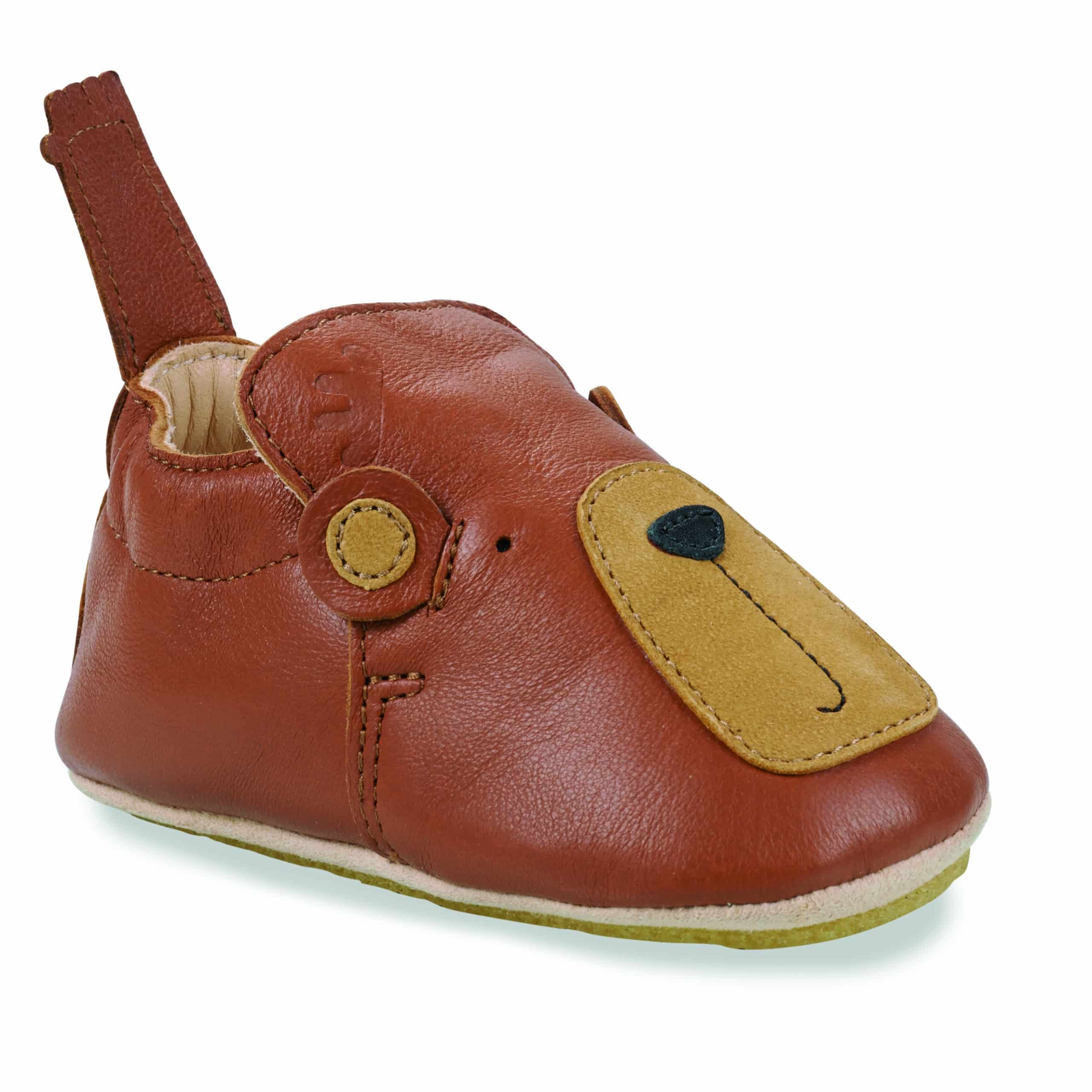 Chaussons Blublu ours - Marron - Easy Peasy, vue d'un chausson de côté sur fond blanc