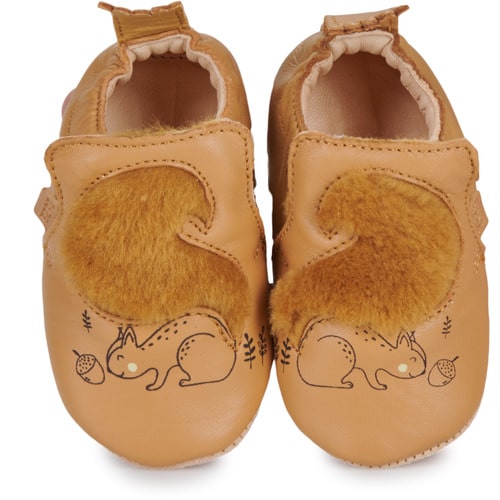 Chaussons Blublu écureuil - Camel - Easy Peasy, vue de face sur fond blanc