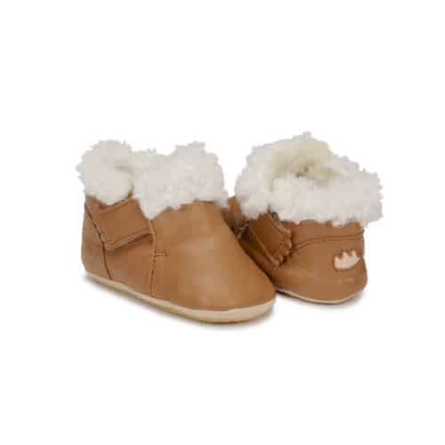 Chaussons Foublu - Camel - Easy Peasy, vue de côté sur fond blanc