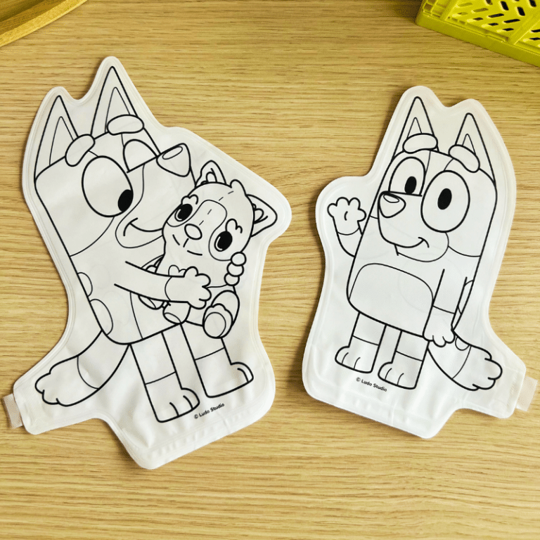 Coloriages gonflables - Bluey - Ara Créative, vue d'ambiance des deux coloriages à colorier