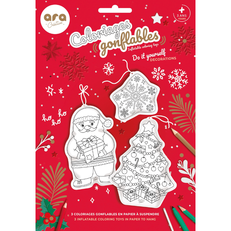 Coloriages gonflables - Noël - Ara Créative, vue de l'emballage sur fond blanc