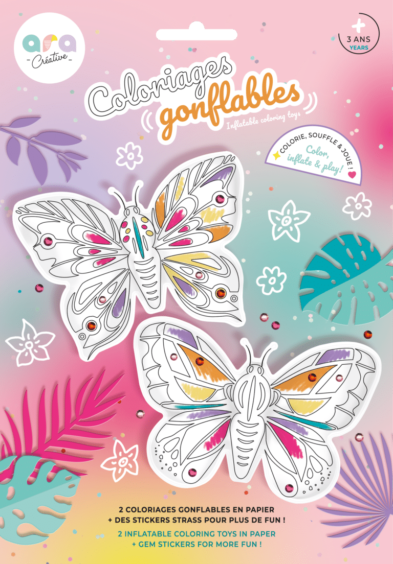 Coloriages gonflables - Papillons - Ara Créative, vue de l'emballage sur fond blanc