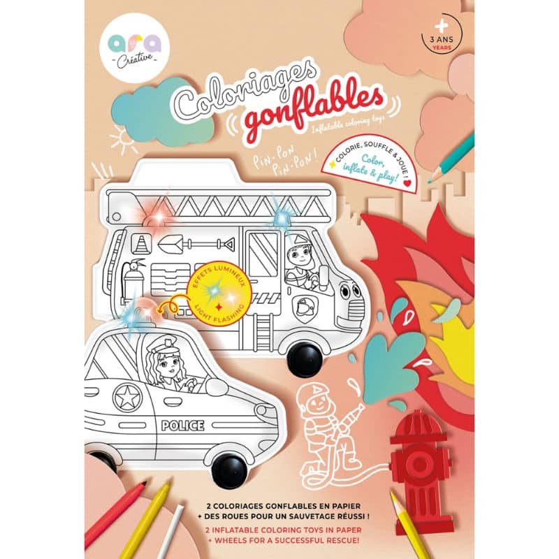 Coloriages gonflables - Police et pompier - Ara Créative, vue de l'emballage du produit sur fond blanc