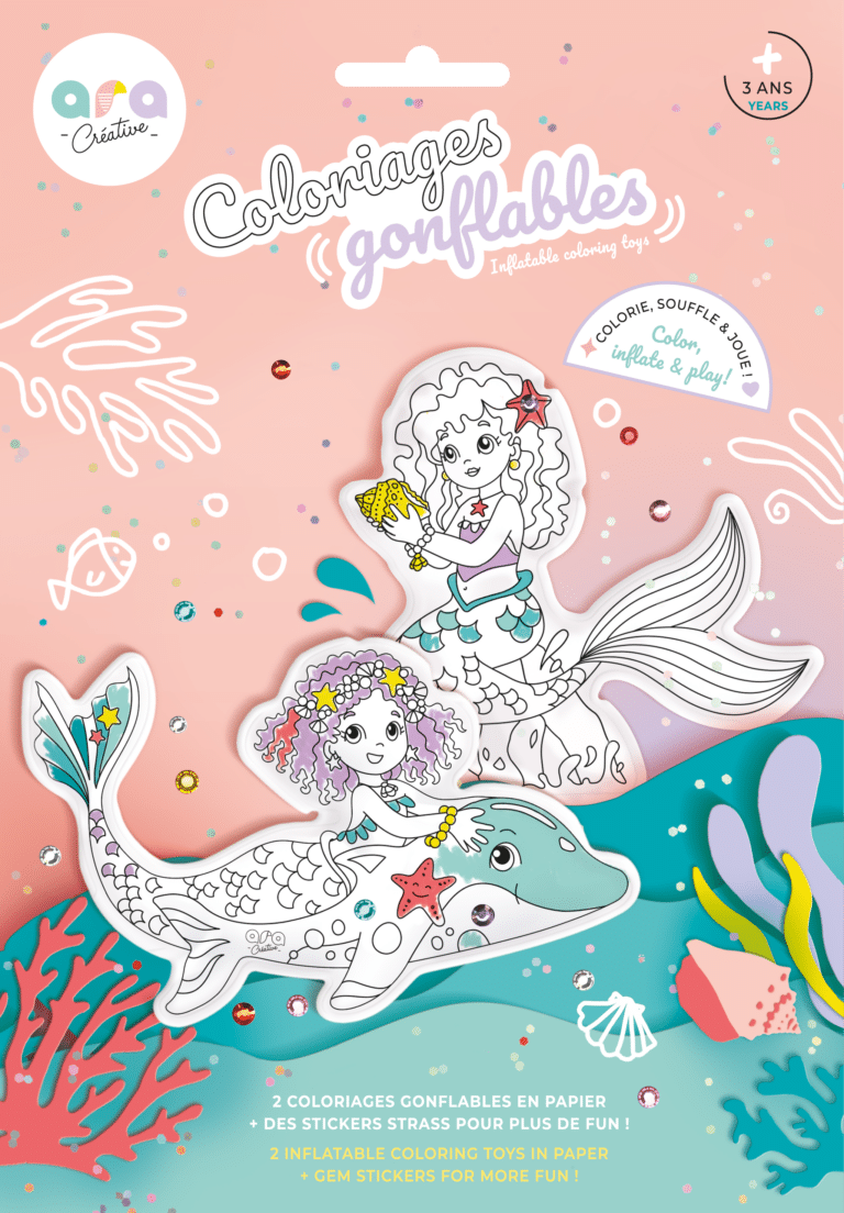 Coloriages gonflables - Sirènes - Ara Créative, vue de l'emballage sur fond blanc