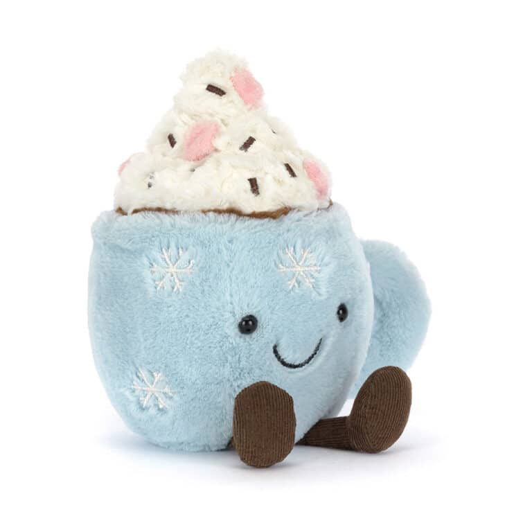 Doudou chocolat chaud Amuseables aux guimauves - Jellycat, vue de côté sur fond blanc