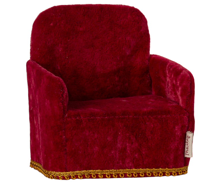 Fauteuil velours rouge - Pour lapins et souris - Maileg, vue de face sur fond blanc