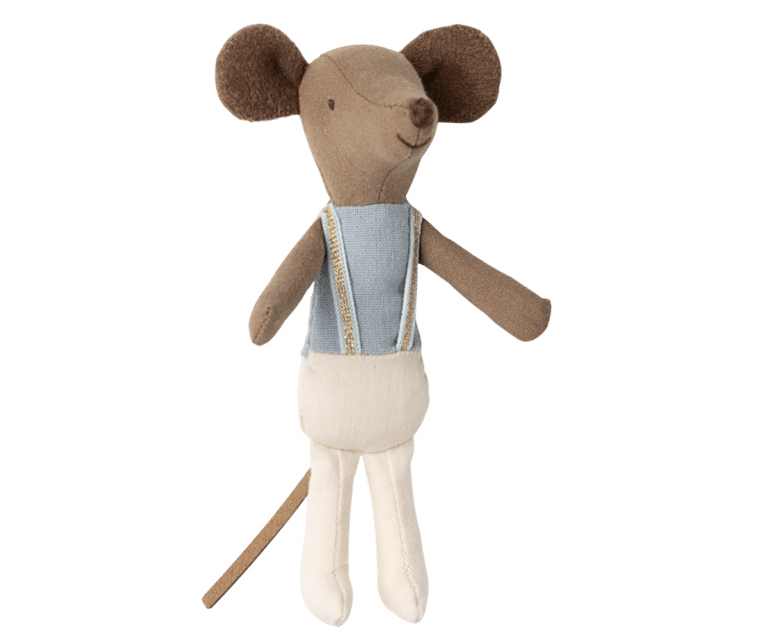 Souris danseur de ballet dans sa boîte - Grand frère Romeo - Maileg, vue de face sur fond blanc