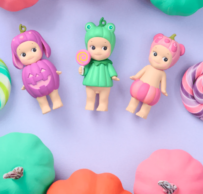 Sonny Angel® Pumpkin patch series, vue d'ambiance du panda, de la grenouille et du lapin