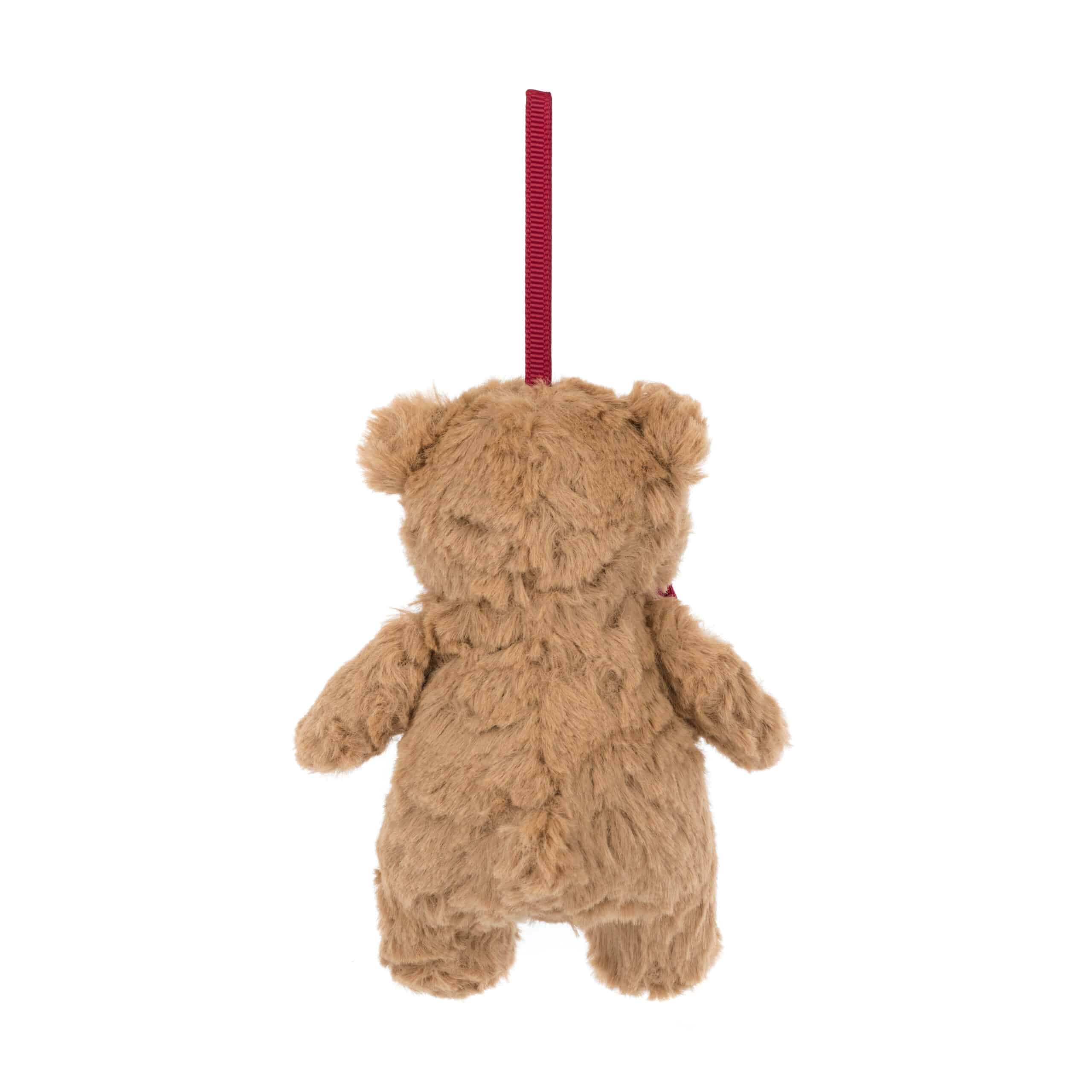 Décoration de sapin - Bartholomew l'ours avec son nœud papillon - Jellycat - Vu de dos sur fond blanc