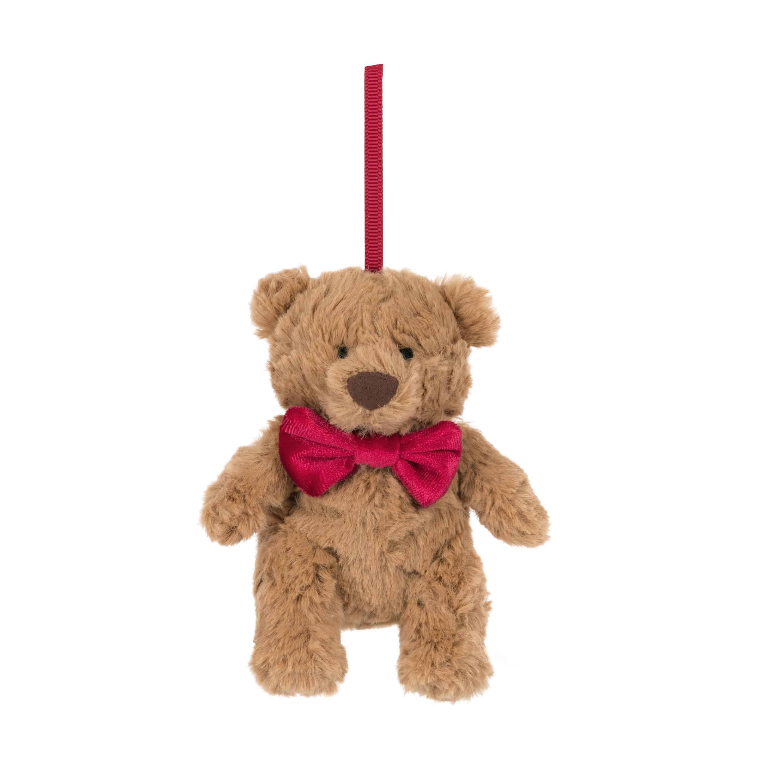 Décoration de sapin - Bartholomew l'ours avec son nœud papillon - Jellycat - Vu de face sur fond blanc