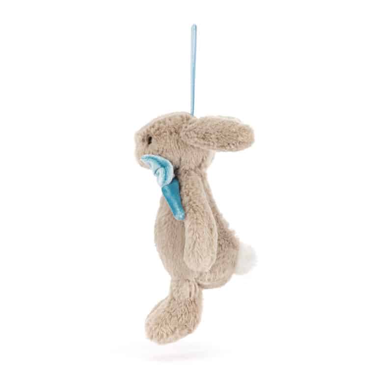 Décoration de sapin - Bashful lapin beige de Jellycat - Vu de côté sur fond blanc