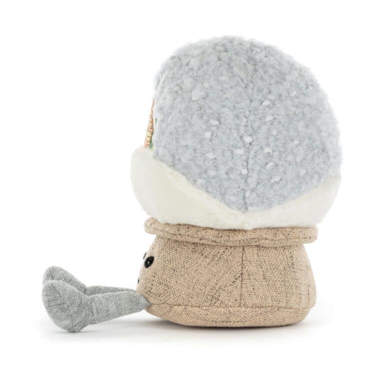 Doudou amuseables boule à neige de Jellycat - Vu de côté sur fond blanc